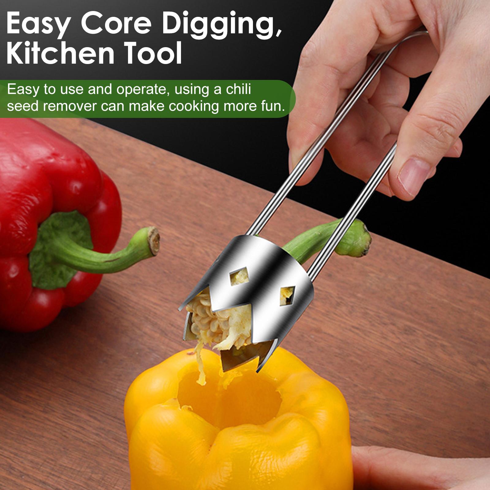 Pepper Corer Stainless Steel Chili Corer with Handle Hangable Pepper Seed Removal Tool Practical Chili Seed Remover Efficient