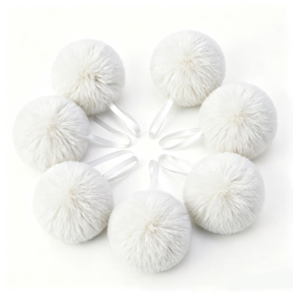 6cm Plush Christmas Ornament Ball - Faux Rabbit Fur with Hanging Rope for Festive Decor