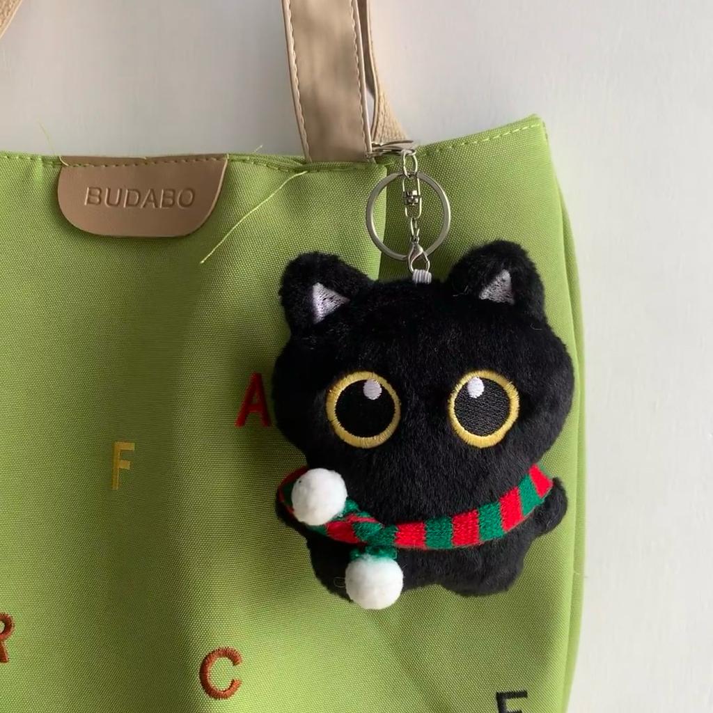 Cute Black Cat Plush Keychain Squeaky Toy Ins Style Soft Stuffed Cat Doll Squishy Bag Pendant Cuddly Toy For Boys Girls Gift