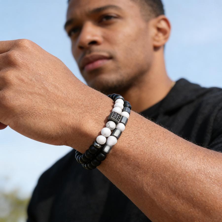 Noter 2Pcs Men Bracelet Set Luxury High Quality Zirconia Strand Braslet 5 Colors Options Volcanic Onyx Hematite Healing Braclet