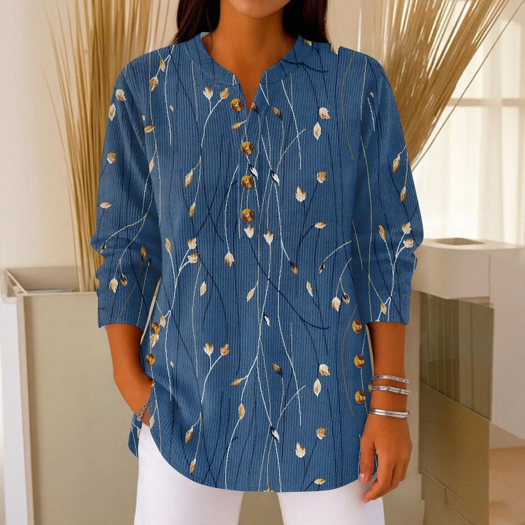 Damen Modisches Knopfkragen Langarm Weihnachtsdruck Pullover Top