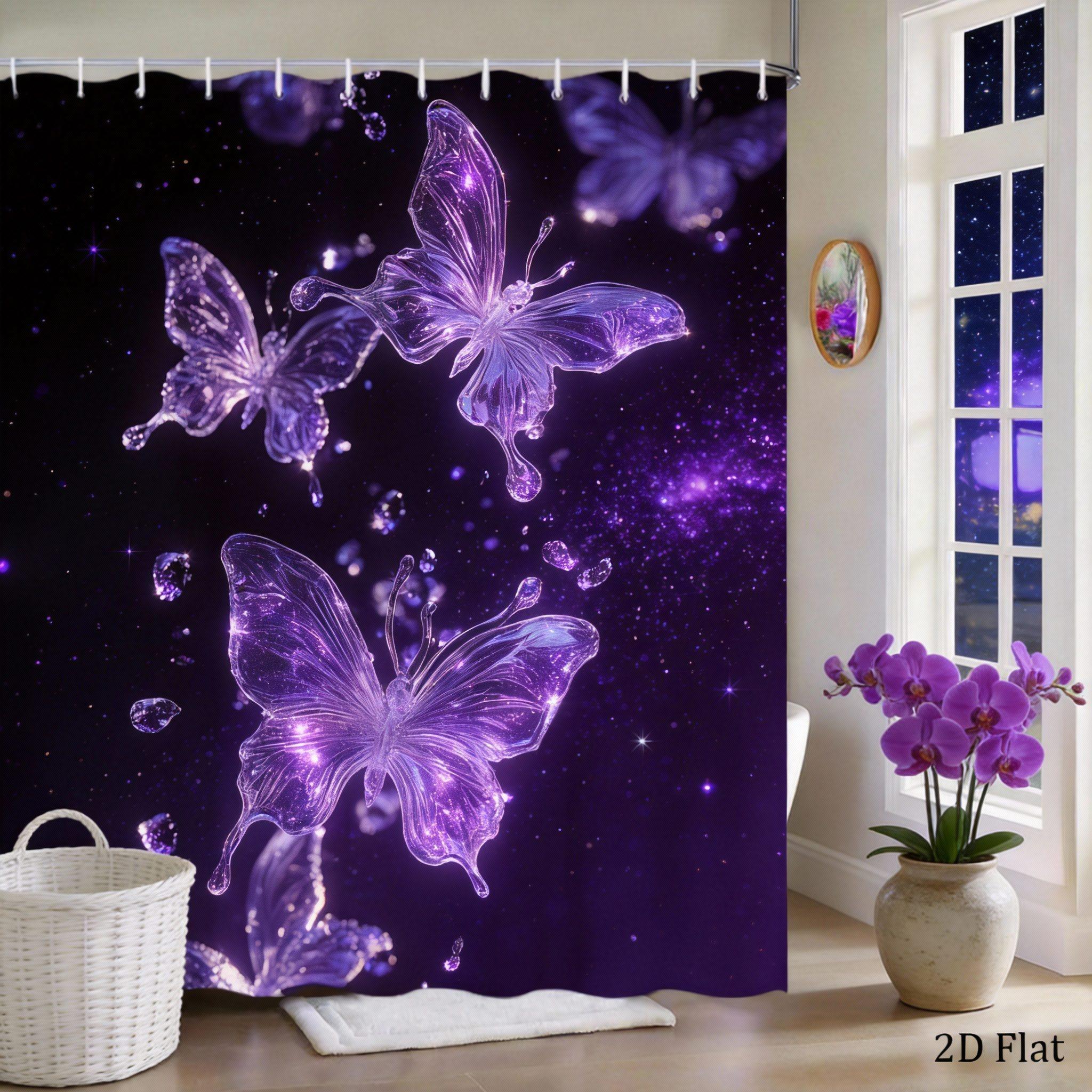 

Dreamlike Butterfly Shower Curtain Water Droplet Design on Black Background Polyester Bath Curtain with Hooks for Fantasy Decor 90X180cm(35x70in)