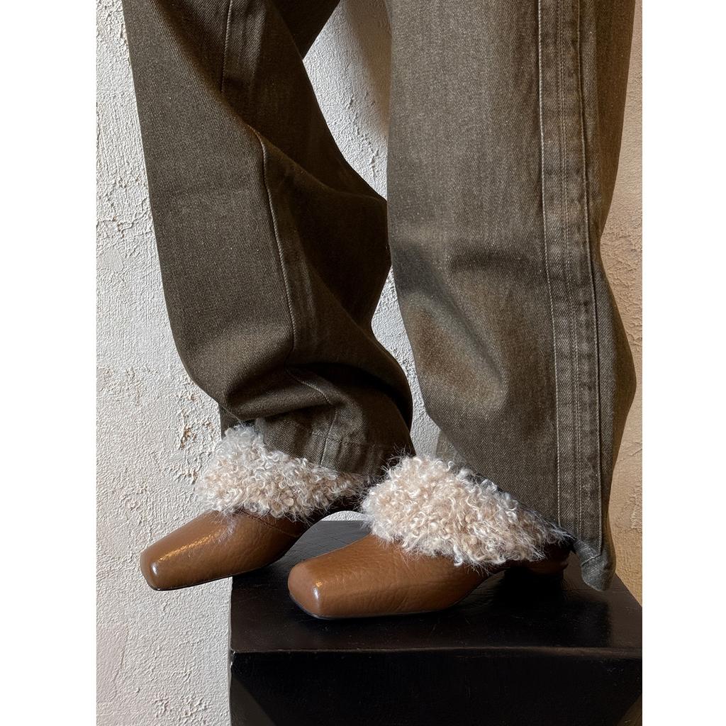 Winter Fluffy Shoes Women's Inner Height Increase Versatile Square Head Plush Warm Single Shoes Women