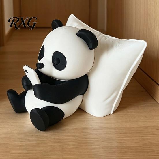 Small Animal Figurines 3D Printed Panda Ornaments, Cute & Pillow Desktop Figurine, Stress Relief Sculpture Room Decor for Home Office Decoration,