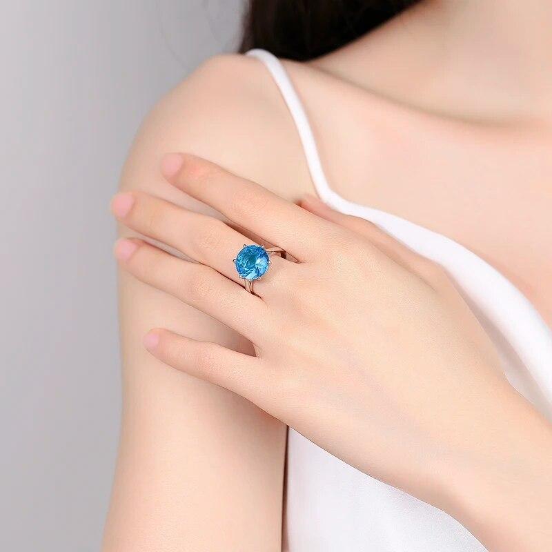 Women's Jewelry Silver Rings Blue Zircon Oval Wedding Ring For Women Girls Party