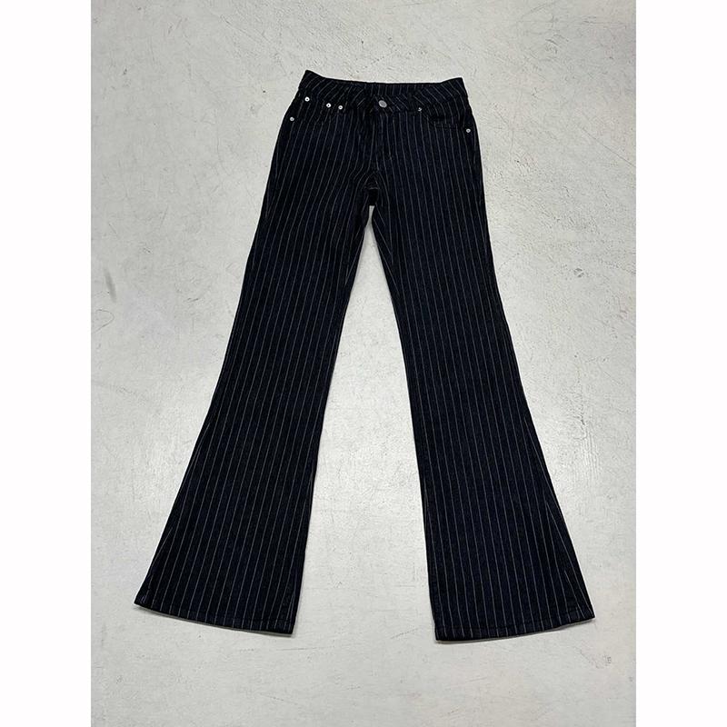 Oblečenie Y2k Džínsy s nízkym pásom Bootcut Dámske Ležérne Čierne Pruhované Džínsové Nohavice Streetwear Zvonové Nohavice