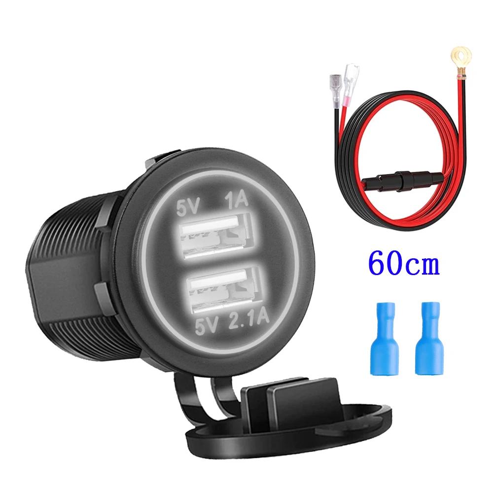5V 3.1A 12V Dual USB Car Charger with Panel Waterproof Power Adapter Socket Outlet for Vehicle Boat Truck Motorcycle