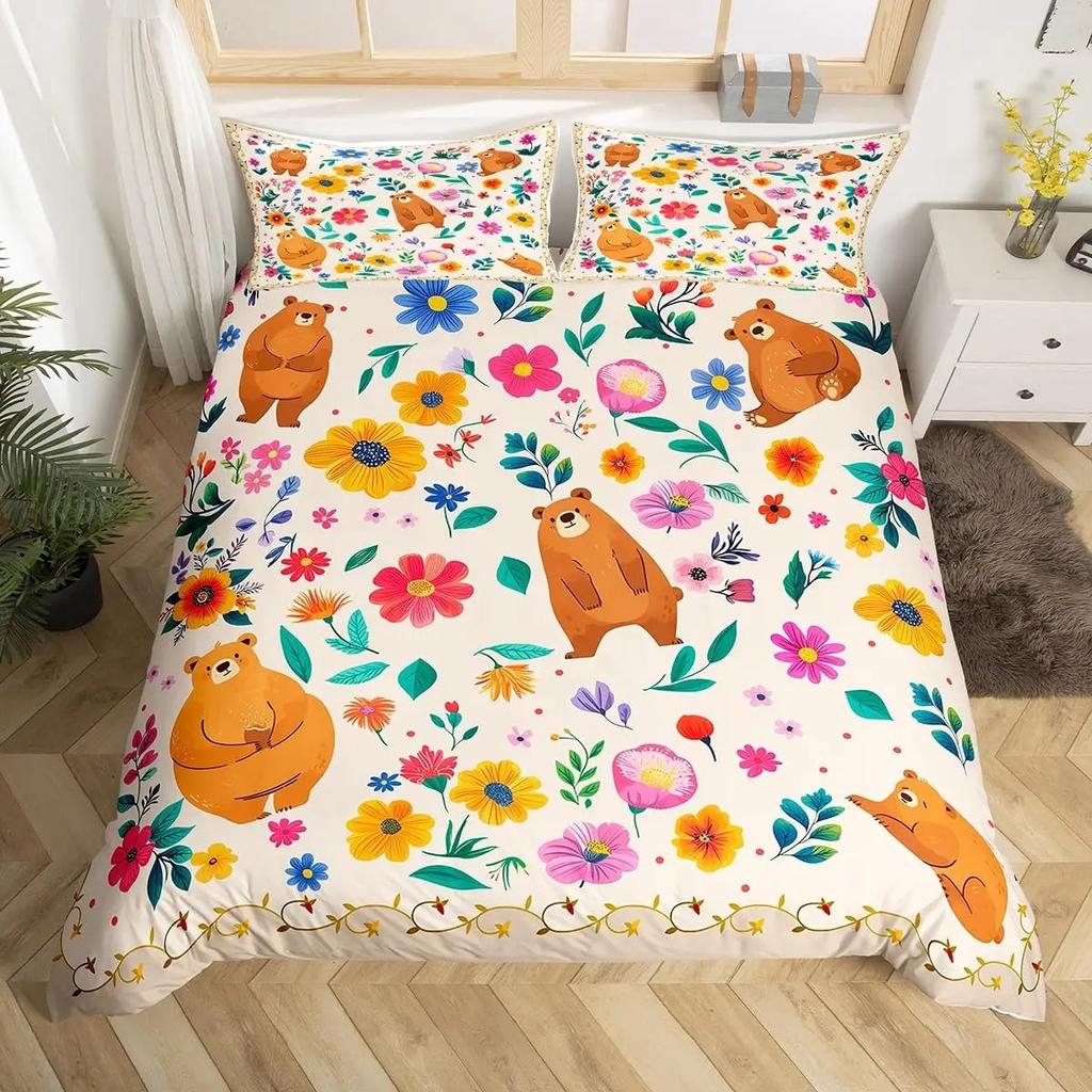 Comforter 3D Printed Cute Bear And Dog With Cartoon Animal Bedding Wild Animals Queen Size Comforter Set