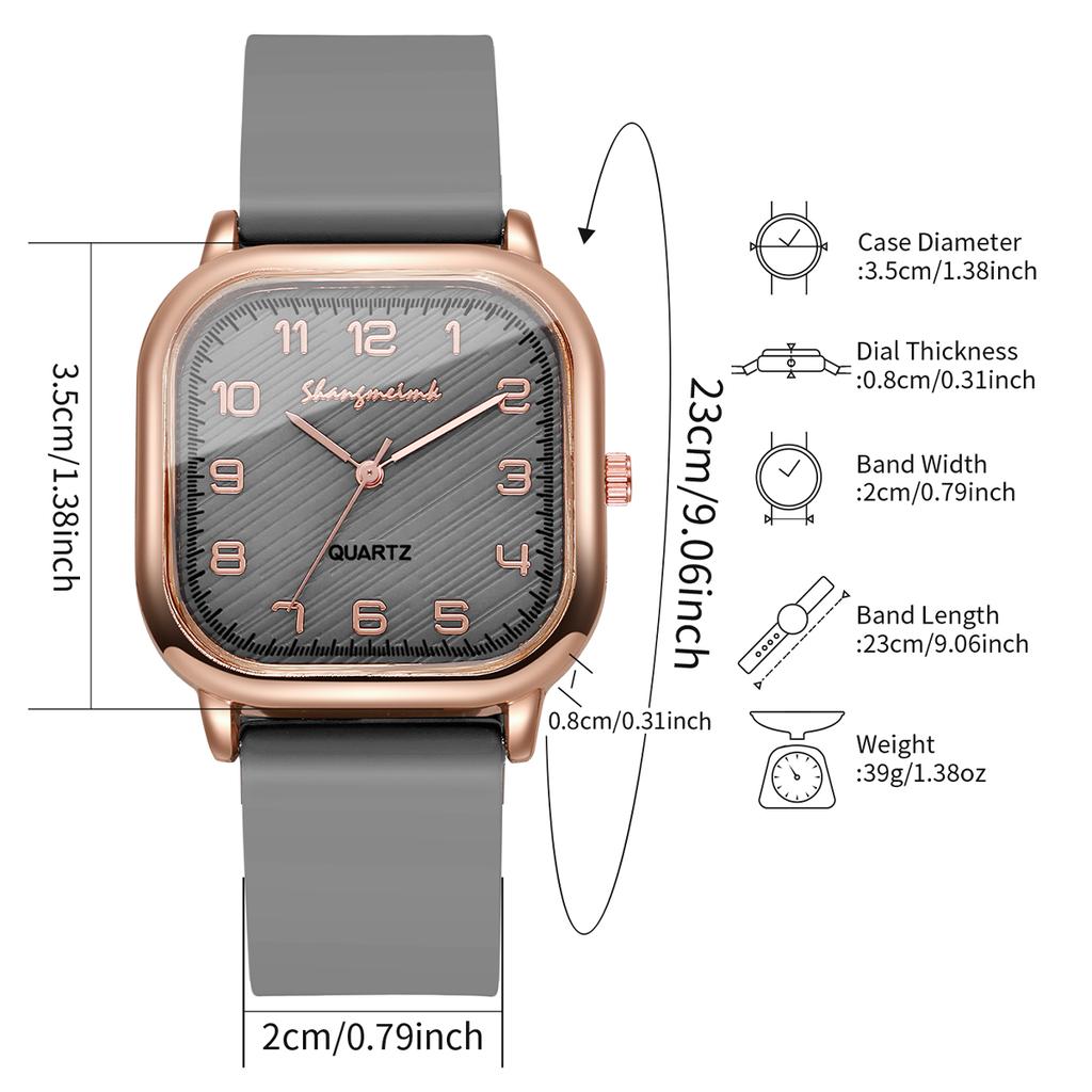 Women Square Watches Casual Silicone Strap Quartz Watch for Girls Clock