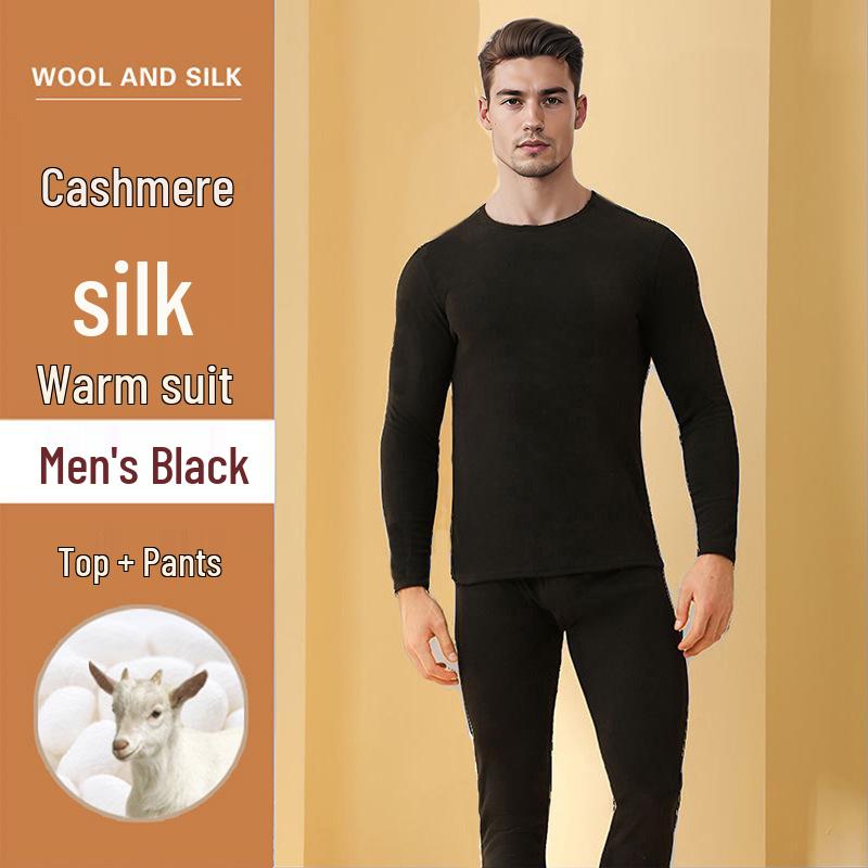 

2025 Кашемир Шелк Теплый Комплект Нижнего Белья: Мужской и женский осенне-зимний базовый слой из шерсти XXL