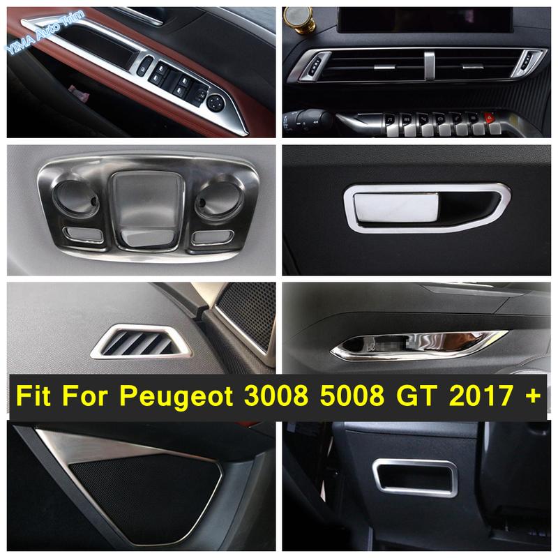 Silver Interior Fit For Peugeot 3008 5008 GT 2017 - Glove & Gear Shift Box Sequ / AC Vent / Door Handle Bowl Cover Trim