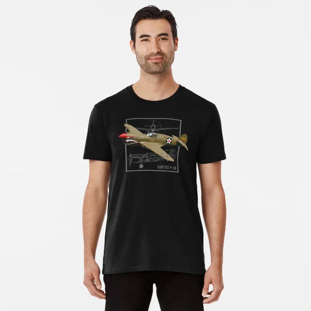 

WWII US Air Force P40 Warhawk Fighter Aircraft T Shirt Mens 100 Cotton Short Sleeve ONeck Casual Tshirt New Size S3XL S