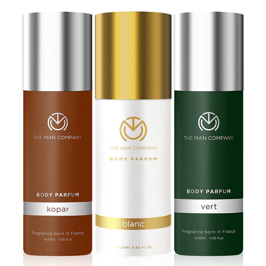 The Man Company Body Deodorant Trio Pack - Kopar, Blanc, Vert Body Perfume for Men | Luxury Long Lasting Fragrance|No Gas Deo Combo - (120ml*3)