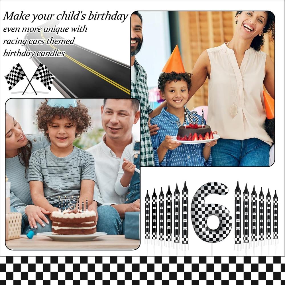 13 Pcs Racing Cars Themed Birthday Candles 12DoubleWhite Race NumberCheckered Candle Cake Topper for Racing Car Party