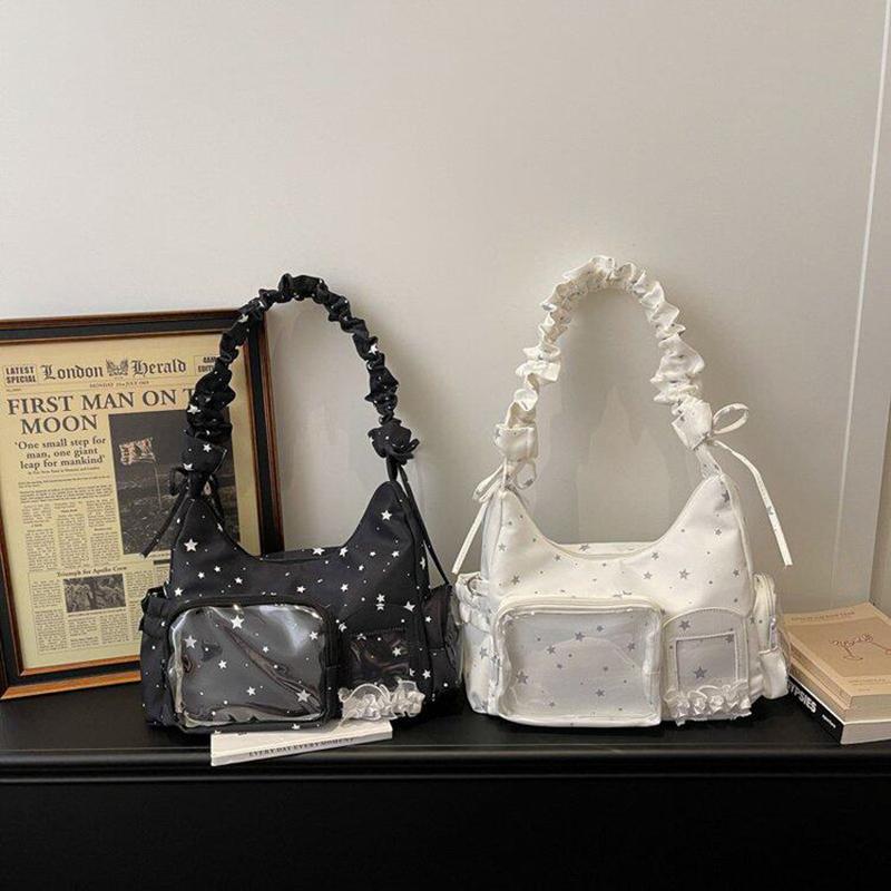 Japanese Style Star Printed Shoulder Bag For Women Large Capacity Transparent Splicing Handbag Fashi Women's Crossbody Bag