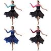 Women Modern Dance Costume Single Sleeve Dress Floral Lace Mesh Patchwork Rhinestone Classical Ballet Dance Outfit Lyrical Dress