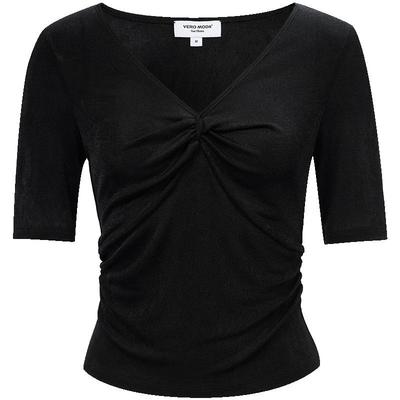 Women's Pleated V-Neck Five-Quarter Sleeve T-Shirt