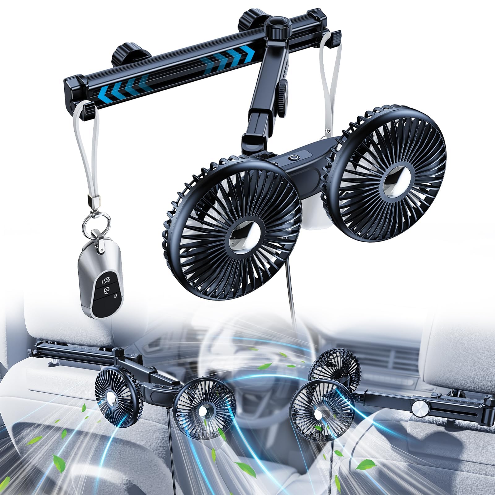 

NIFBANG Автомобильный USB подголовник на заднее сиденье Автомобильный Низкий с мощным Легко регулируемый Идеально подходит для Автомобиля Длинный Универсальный USB с выдвижной стрелой Вентилятор, Вентилятор, Двухголовый чёрный