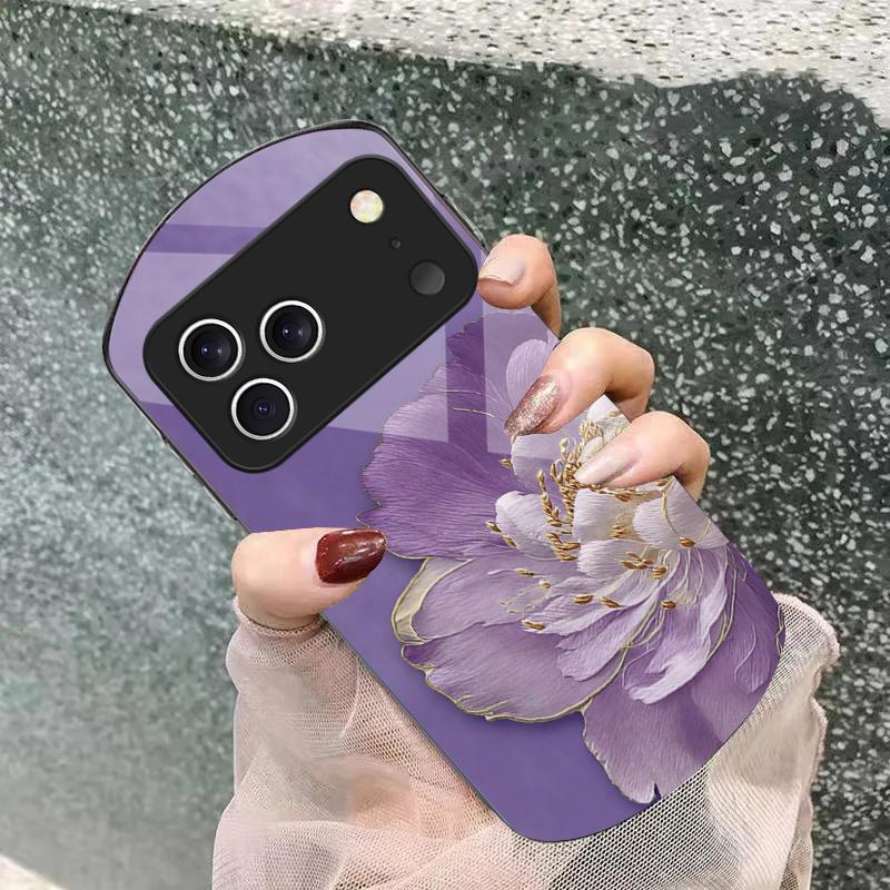 Gradient Colored Flowers For iPhone 17 16 15 14 Pro 13 Plus 12 Mini 11 Pro Max XR X S 7 8 Elliptical Tempered Glass Phone Case