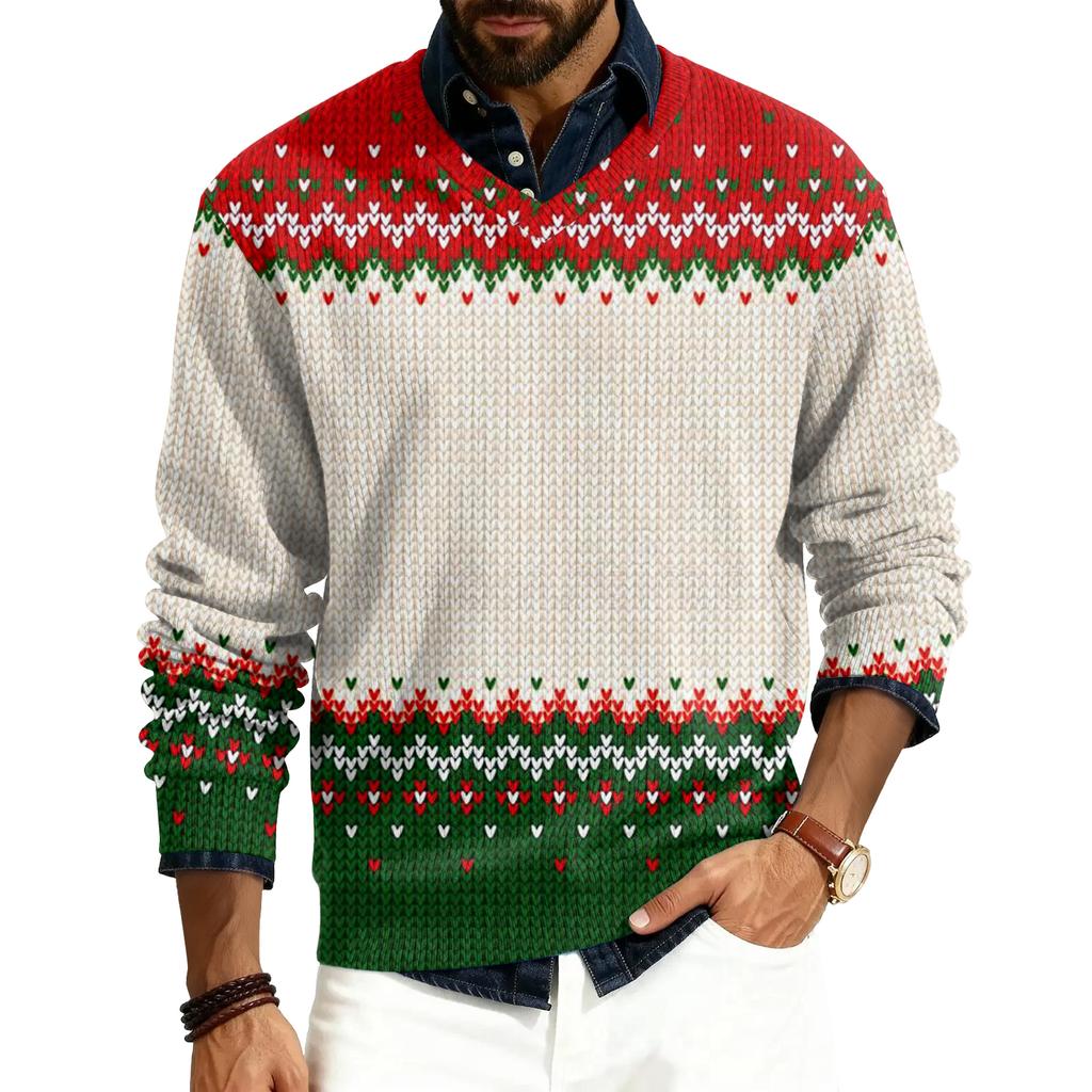 Pánský pulovr s V-výstřihem, s dlouhým rukávem, žebrovaný úplet