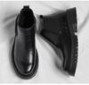 2025 Men's British Style Black Low-Top Chelsea Boots: Fleece-Lined, Hand-Grained, Mid-Calf Thickness