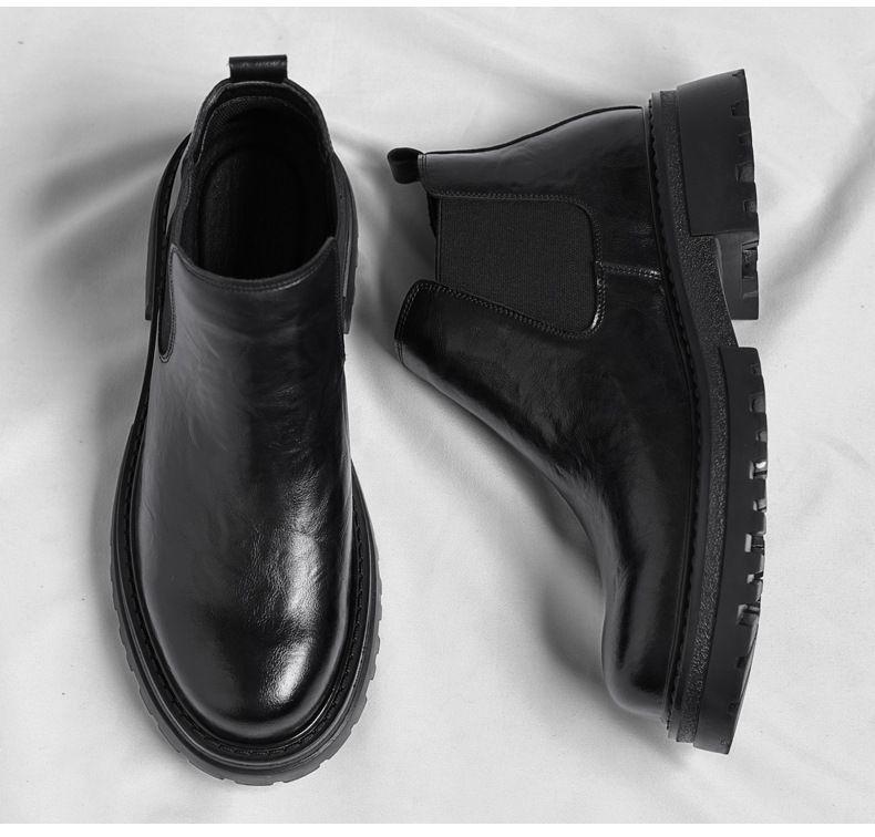 2025 Men's British Style Black Low-Top Chelsea Boots: Fleece-Lined, Hand-Grained, Mid-Calf Thickness