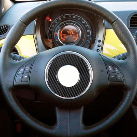 Carbon Fiber Front Steering Wheel Center Decoration Cover For Fiat 500 2012-2015