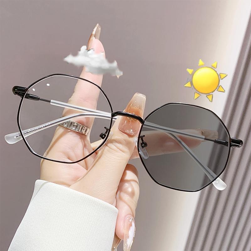 Unisex Photochromic Polygonal Glasses Lightweight Comfortable Trendy Color-Changing Lenses Gift for Friends And Family