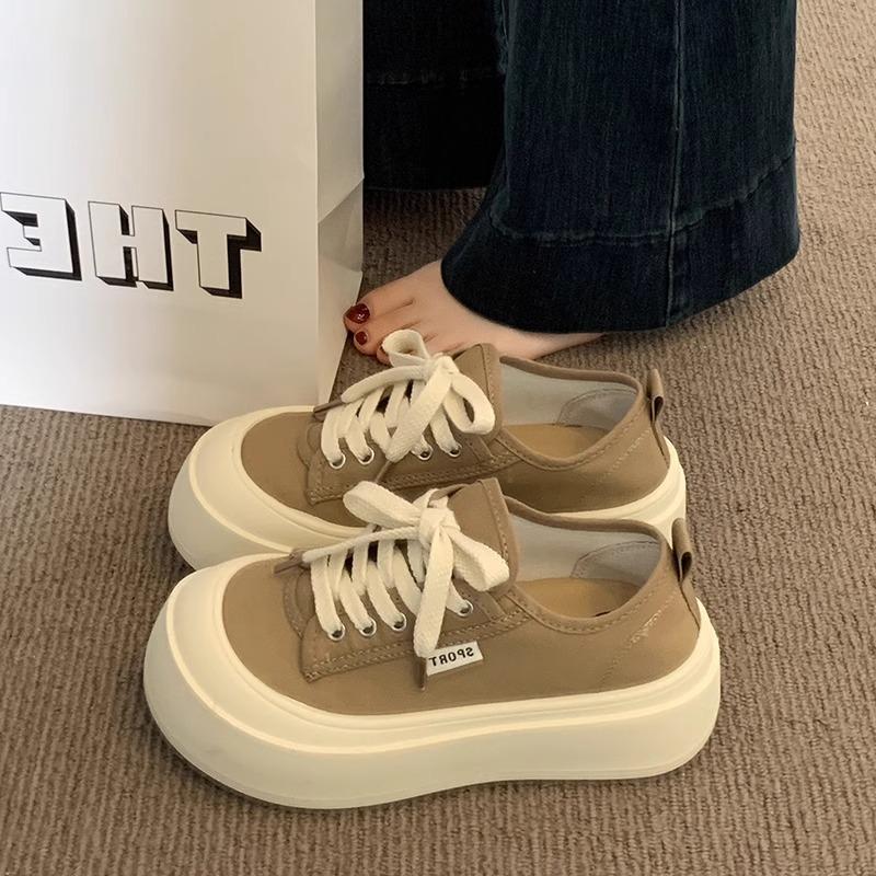 Platform Canvas Shoes Women's 2 New Summer Thin Versatile Big Head Shoes Height-increasing Sports and Leisure Board Shoes