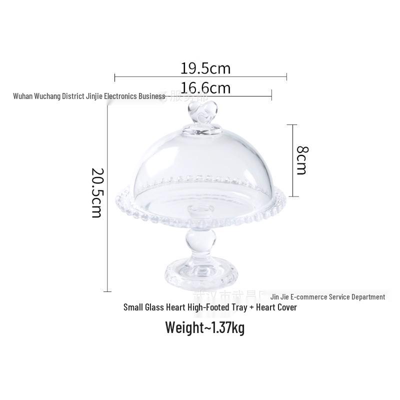 Heart-Shaped Glass Footed Dessert Plate with Dust Cover