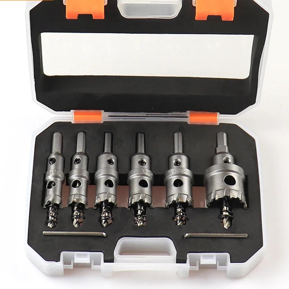 TCT Hole Saw Cutter Alloy Hole Saw Set Carbide Tip for Stainless Steel Iron Plate Metalworking 16-35mm Drilling Crown 6PCS Set