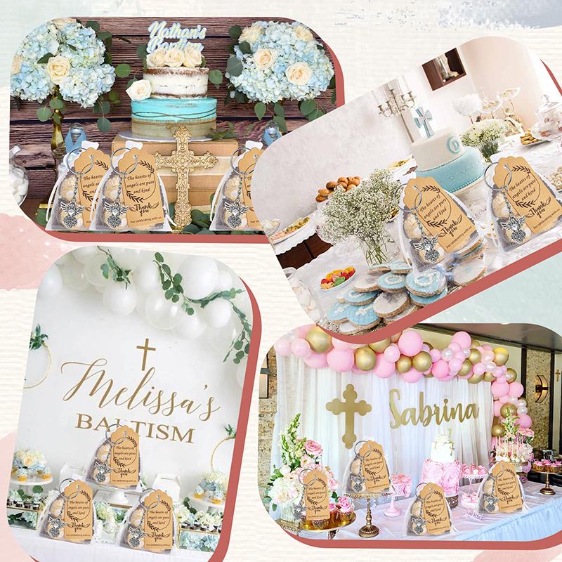 30 Set Angel Keychain Gift Bulk Thank You Gift Baptism Pendant Keychain Favor Key Ring With Thank You Tag Organza Bag