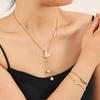 GEMCHIC Women's Butterfly Pearl Pendant Necklace and Heart Bracelet Set, Gold Plated Titanium Steel Fashion Jewelry