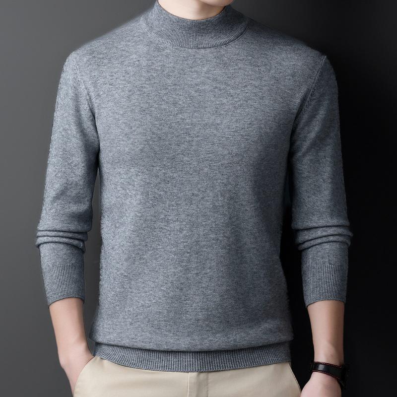 Men's Heavyweight 450g Wool Sweater: Autumn/Winter Casual Half-High Neck Knit Pullover