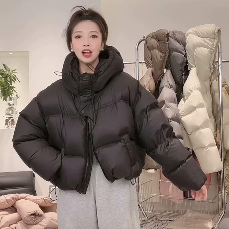 Warm Winter Small White Duck Down Hooded Warm Down Jacket Women's Winter New Short Half Placket Bread Jacket