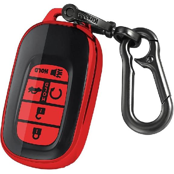 For Honda Key Fob Cover,Case With Keychain,Soft TPU Protection Key Shell/Skin,5 Buttons Fit   Accord Civic HR-V CR-V Pilot Remote Key(Black)