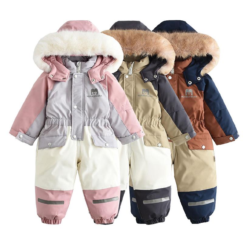 Baby Wintermantel Verdicken Baby Jumpsuit Warm Kinderjacke Wasserdicht Kinder Skianzug Kapuzen Baby Schneeanzug