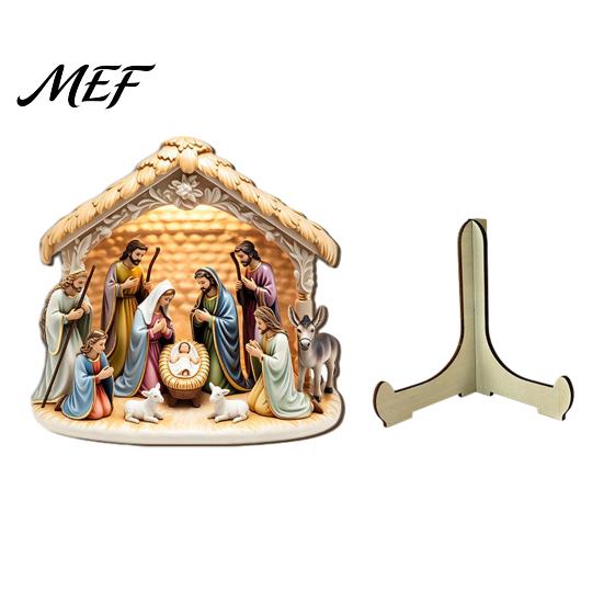 Durable Wood Nativity Set Scene Wooden Tabletop Sign, Christmas Manger Holy Family Figurine Decor, for Table Decor Religious Xmas Desktop Ornament,