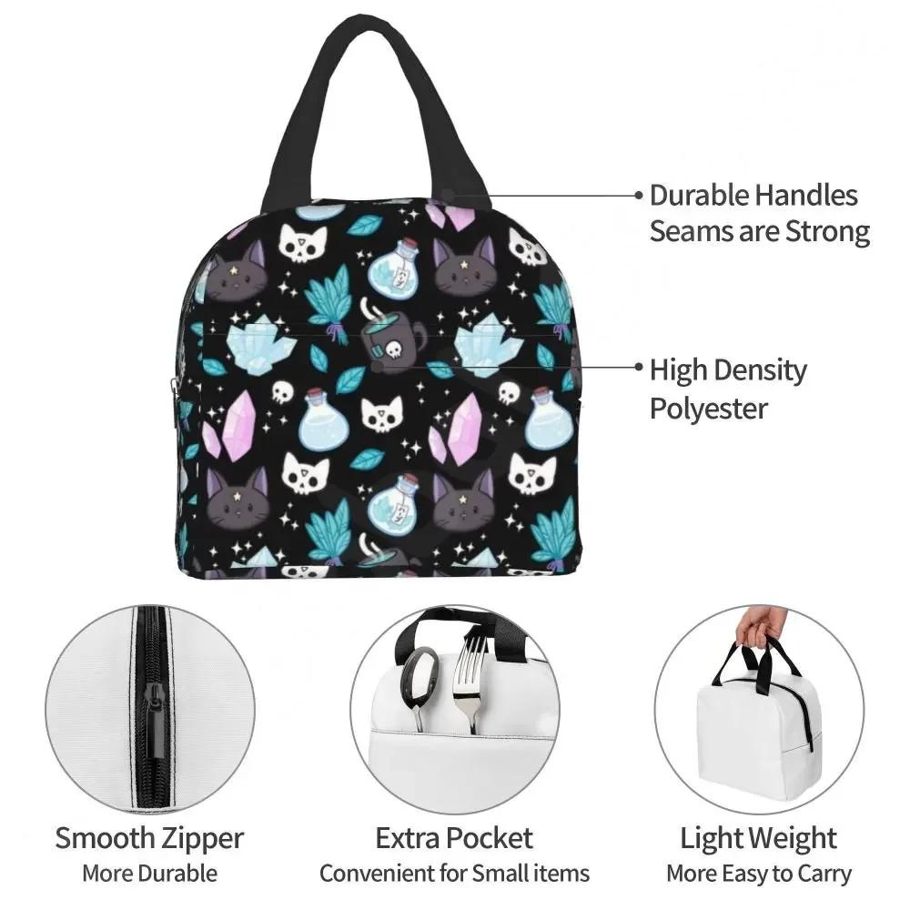 Pattern Insulated Lunch Bag for School Office Halloween Cat Skull Leakproof Cooler Thermal Bento Box Women Children