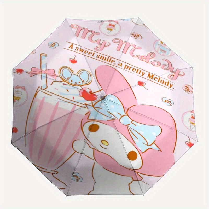 A Sweet Smile My Melody Automatic Opening and Closing Cartoon Umbrella - Small Umbrella Suitable for Various Occasions, Portable 3-Fold Small Umbrella