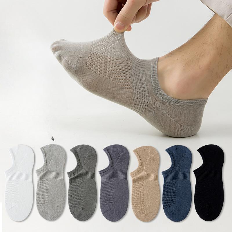 

Men Summer Leisure with Boneless Mesh Eye Shallow Mouth Invisible Non Slip Solid Color Breathable Boat Socks 1 pair чорний