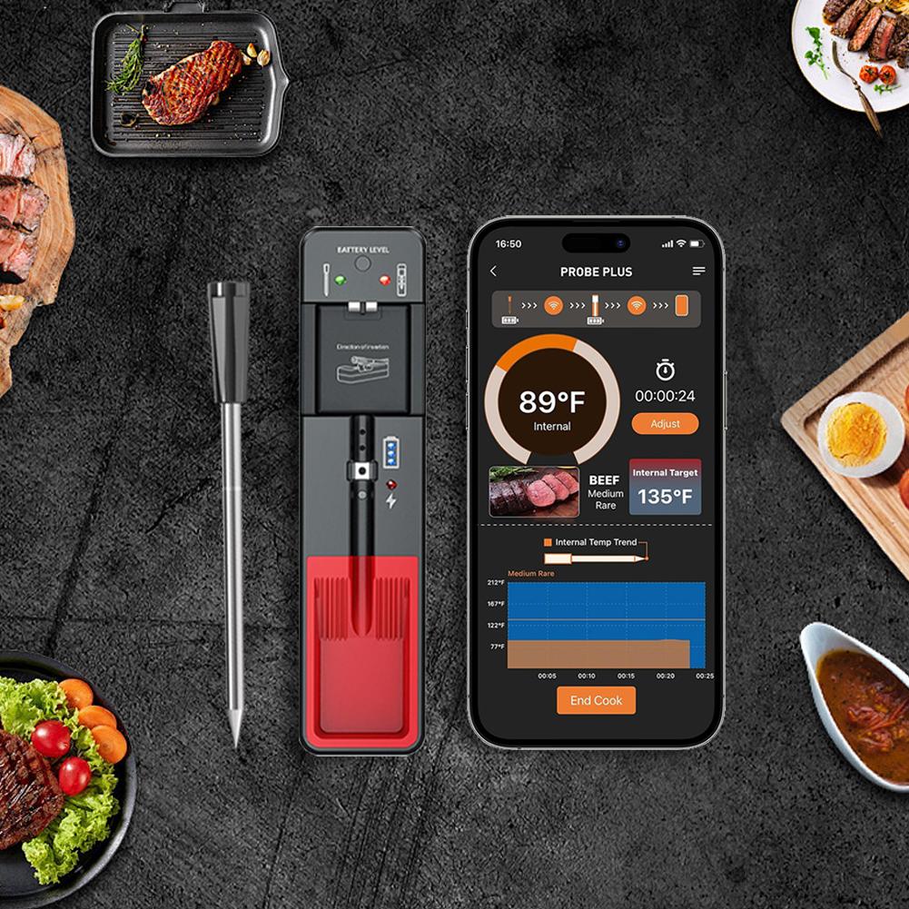 Smart Meat Thermometer Wireless Meat Thermometer Long Range Digital Food Thermometer Barbecue Thermometer for Smoker Rotisserie