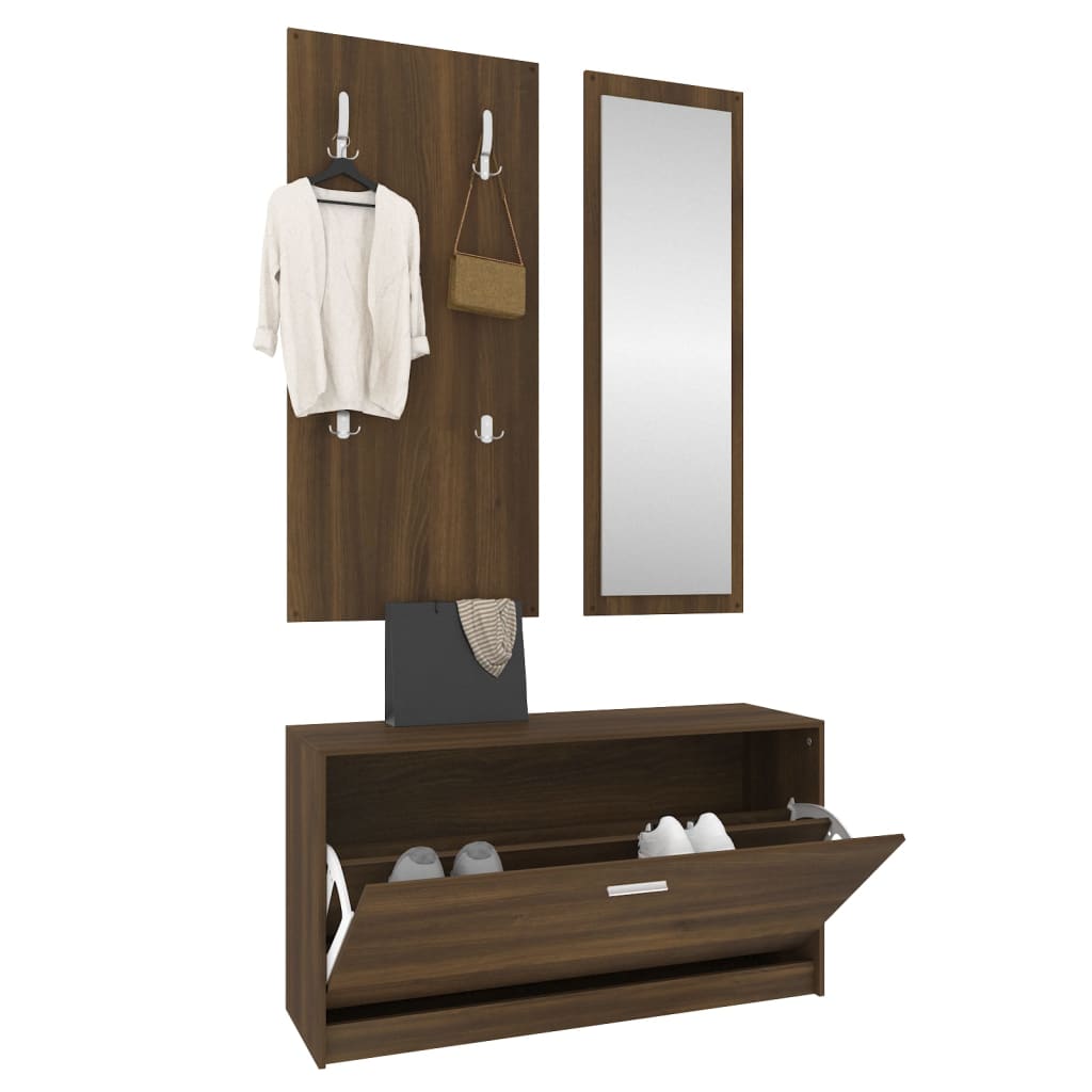 3 Piece Hall Furniture Set Brown Oak Effect Particleboard