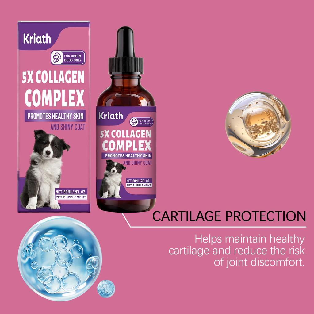 Kriath Dog Collagen Drops 60ml - Gentle Formula, Suitable for Dog Joint and Cartilage Health, Hair and Skin Care Supplement