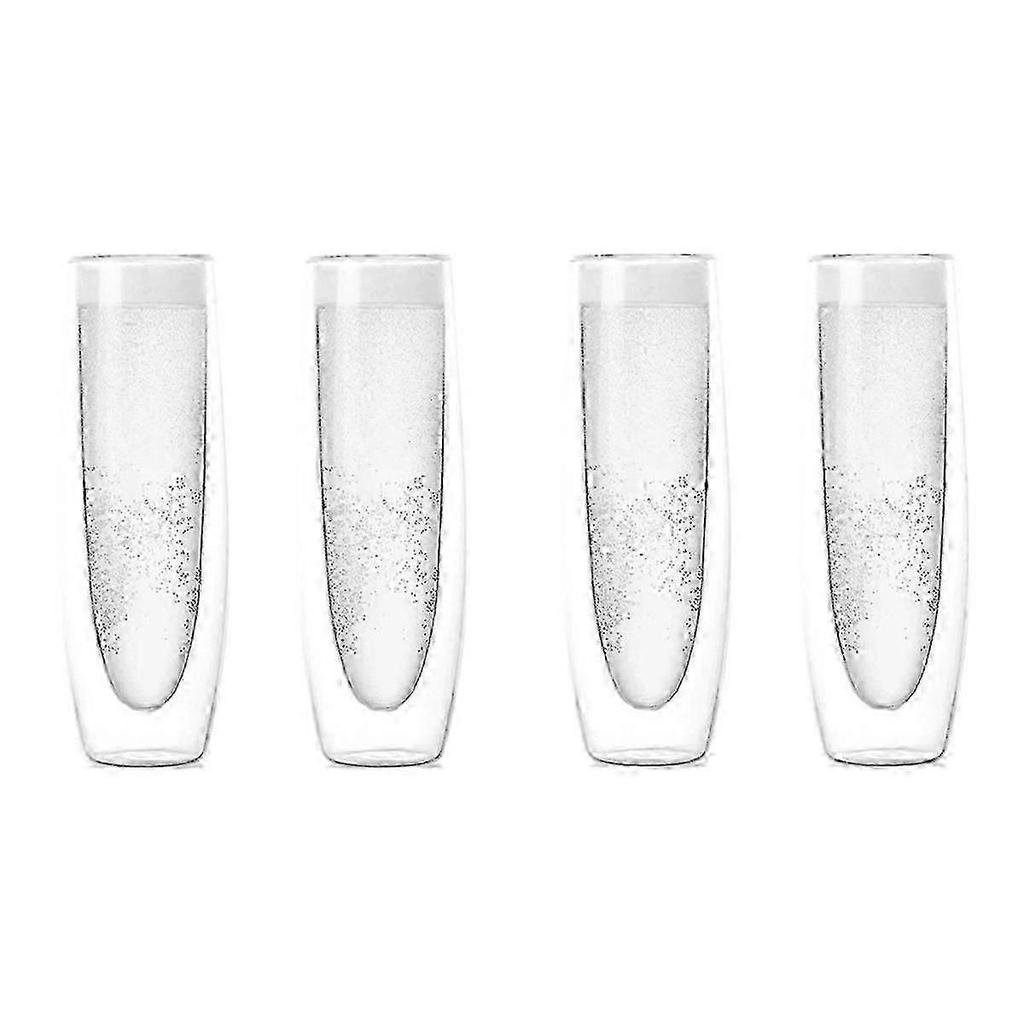 Set of 4 Clear Champagne Glasses Double Wall Design Stemless for Party Wedding 10oz