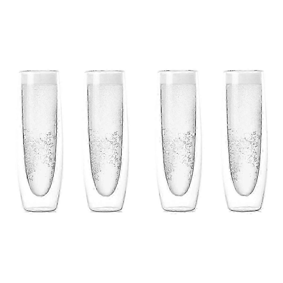 Set aus 4 klaren Champagnergläsern, doppelwandig, ohne Stiel, für Party, Hochzeit, 10 oz