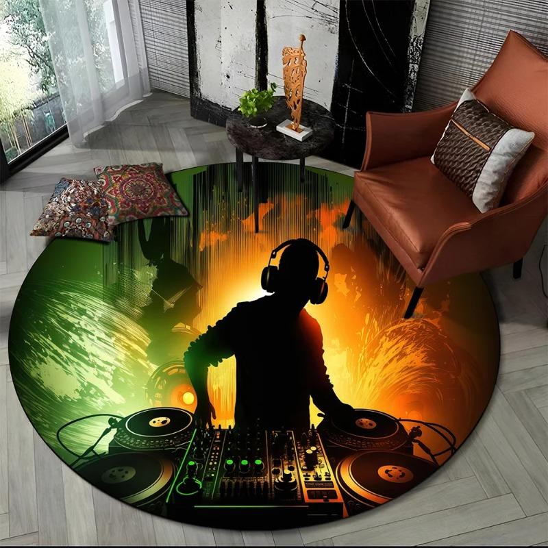 3D Schallplatte Musik DJ Band HD Runder Teppich Teppich Mode Teppich für Wohnzimmer Schlafzimmer Sofa Spielzimmer Dekoration Rutschfeste Fußmatte