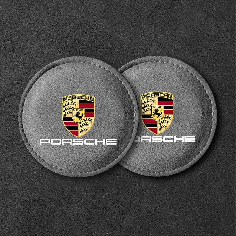 2PCS Car Coaster Mat Water Cup Slot Non-Slip Pads For Porsche Panamera Cayenne Taycan 911 718 Macan Carrera-GT 928 968 Accessory