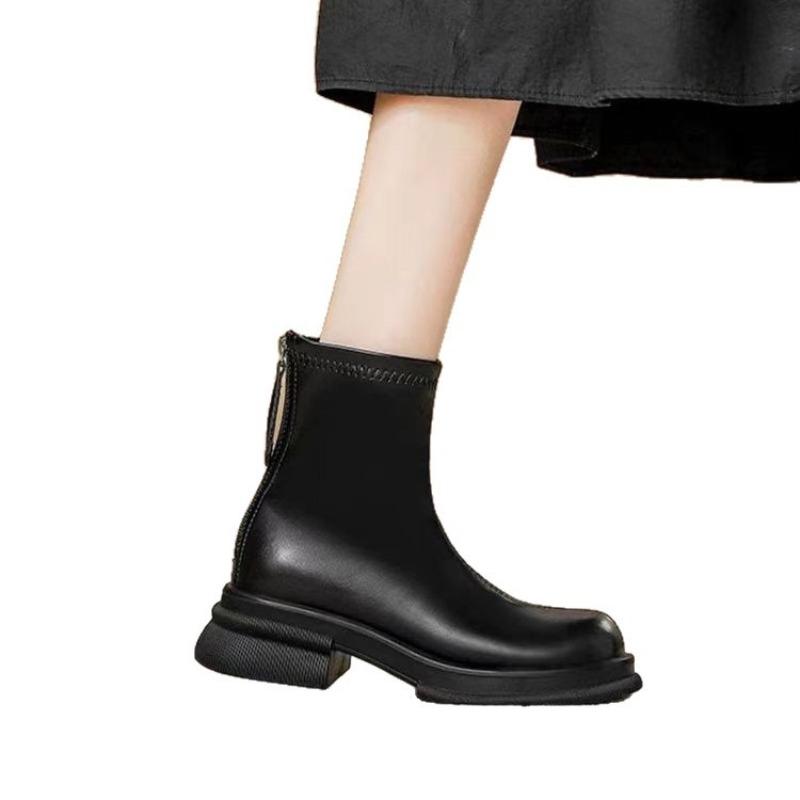 Flache Schornsteinstiefel, Damenschuhe, Herbst und Winter Fleece Warme Knöchelhohe Stiefel, Weiches Leder Baumwollstiefel