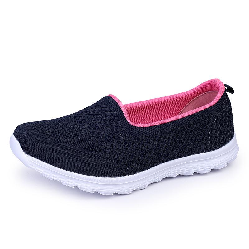Women's Flying Weaving Shallow Mouth Women's Shoes Casual Breathable Flat Bottom Single Shoes Mesh Four Seasons Shoes Large Size Sleeve Lazy Shoes